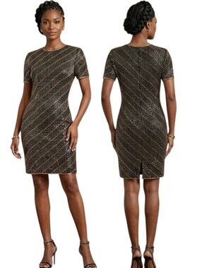 A.J. BARI Vintage 1980s Silk Beaded Sheath Dress - Size 10